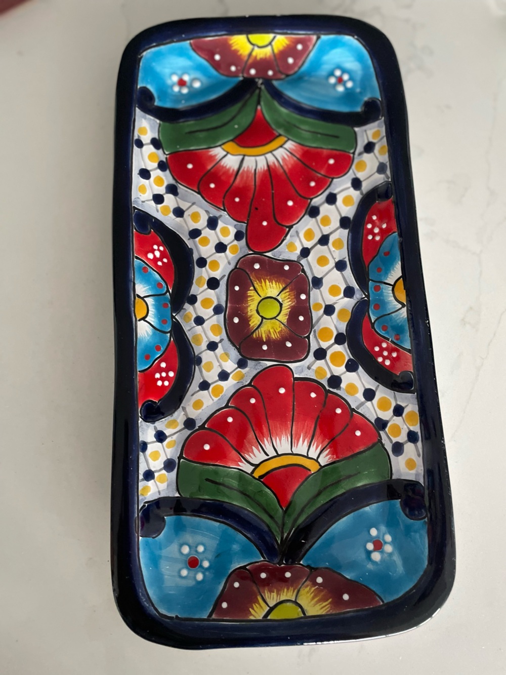 Hand-Painted Mexican Ceramic Serving Tray: Floral Folk Art Pottery Platter